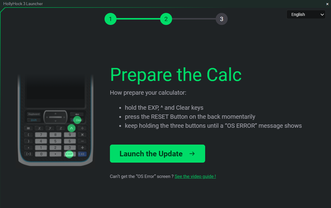 Prepare the calculator for update mode