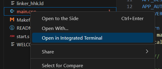 Right click on the "main.c" and open in terminal